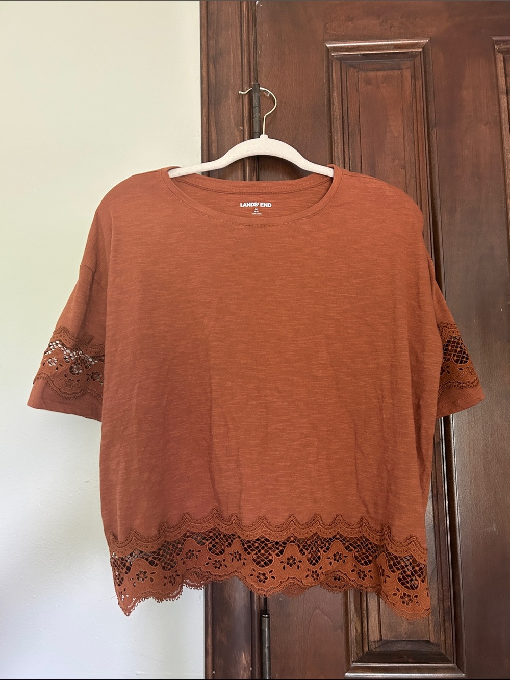 NWOT Lands' End Women's Rust Eyelet-Hem Short Sleeve Tee COTTON